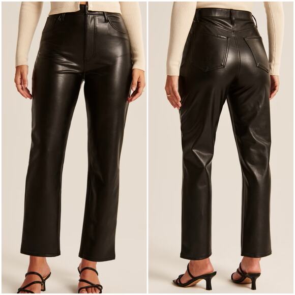 Abercrombie & Fitch Pants - ABERCROMBIE & FITCH Curve Love Ankle Straight Ultra High Rise Leather Pant 26/2